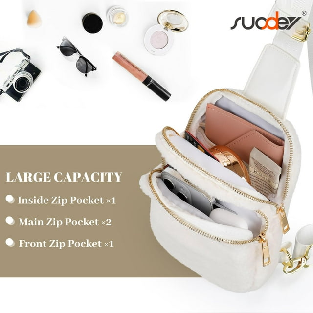 SUOSDEY Women Fleece Belt Bag Sherpa Sling Crossbody Bag For Travel, Running