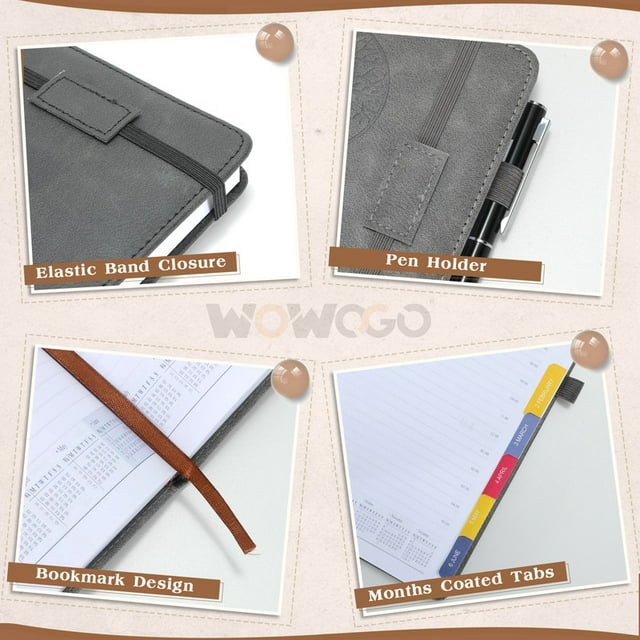 SUOSDEY Grey 2024 Leather Calendar Notebook,Weekly Monthly Appointment Planner for Time Management