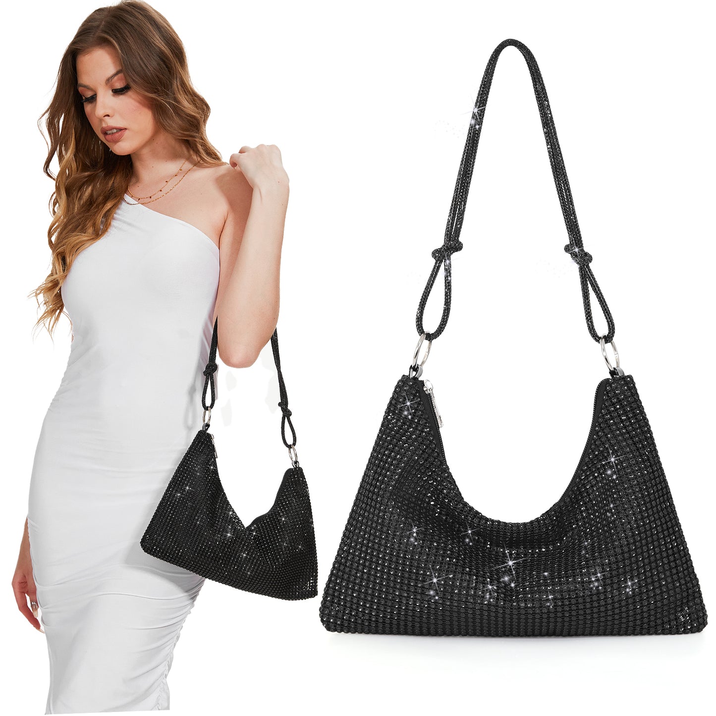 SUOSDEY Women's Rhinestone Evening Bag Sparkly Shoulder Bag for Party Wedding