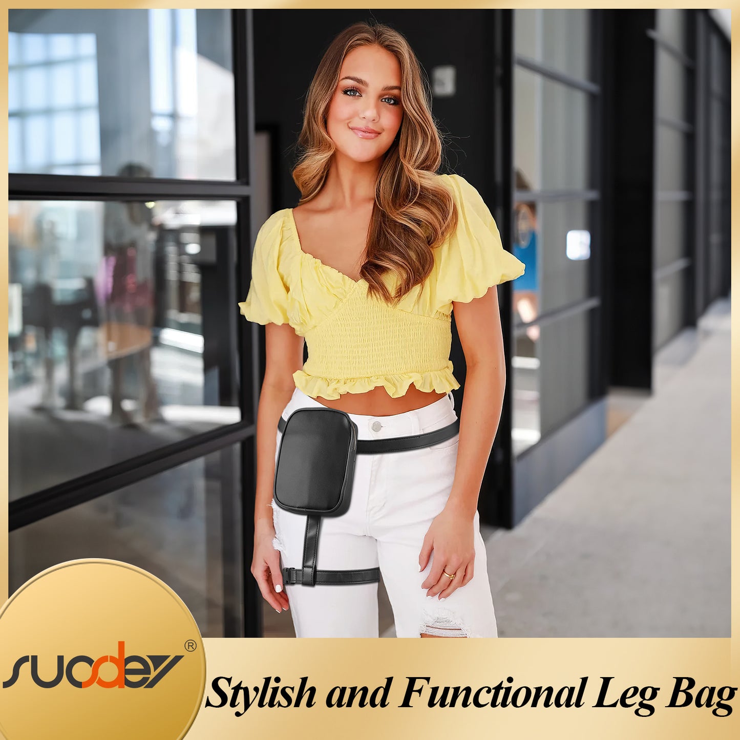 SUOSDEY Thigh Harness Leg Bag Fanny Pack for Women Leather Hip Bag