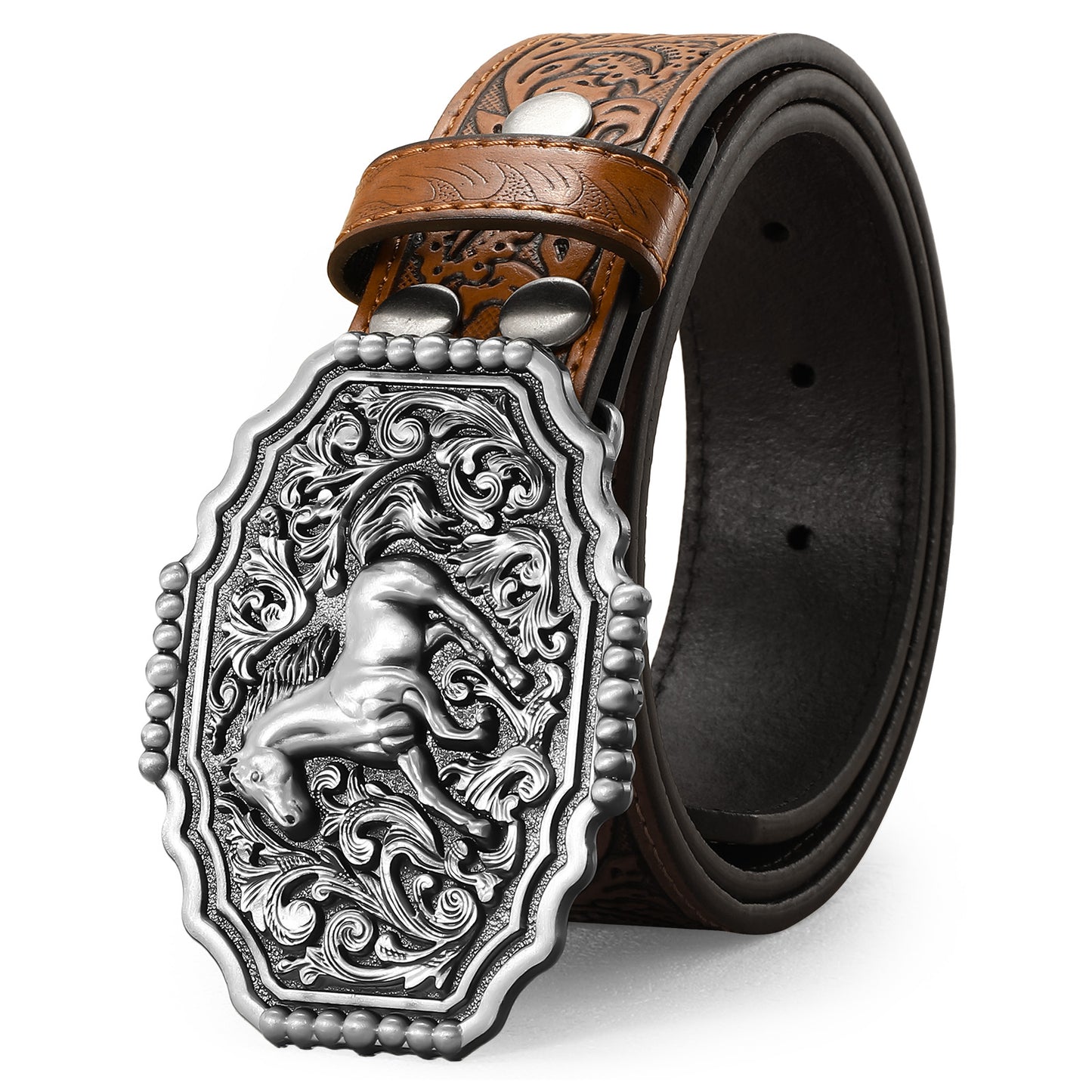 SUOSDEY Men Western Leather Belts for Women,Cowboy Cowgirl Embossed Belts for Jeans Christmas Gifts