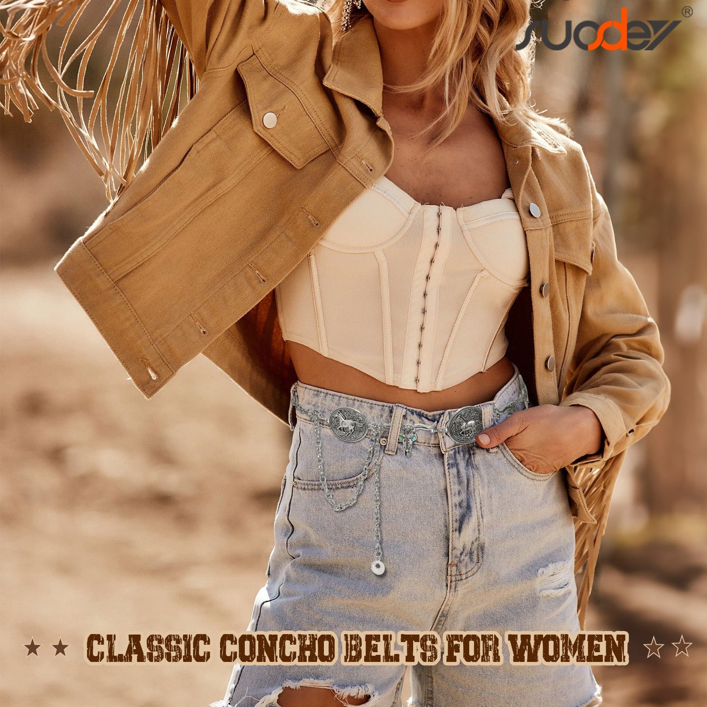 SUOSDEY Women Silver Concho Chain Waist Belt Western Cowgirl Metal Chain Belt for Dress Adjustable