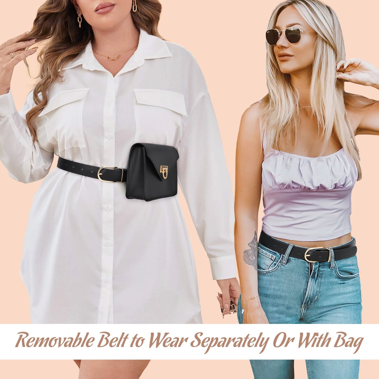 SUOSDEY Women's PU Leather Waist Belt Fanny Pack Waist Bag with Removable Belt Bag