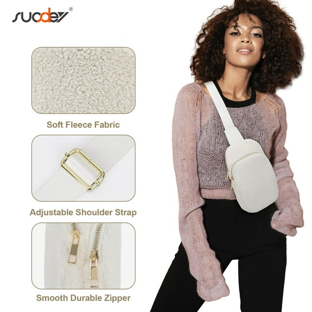 SUOSDEY Women Fleece Belt Bag Sherpa Sling Crossbody Bag For Travel, Running
