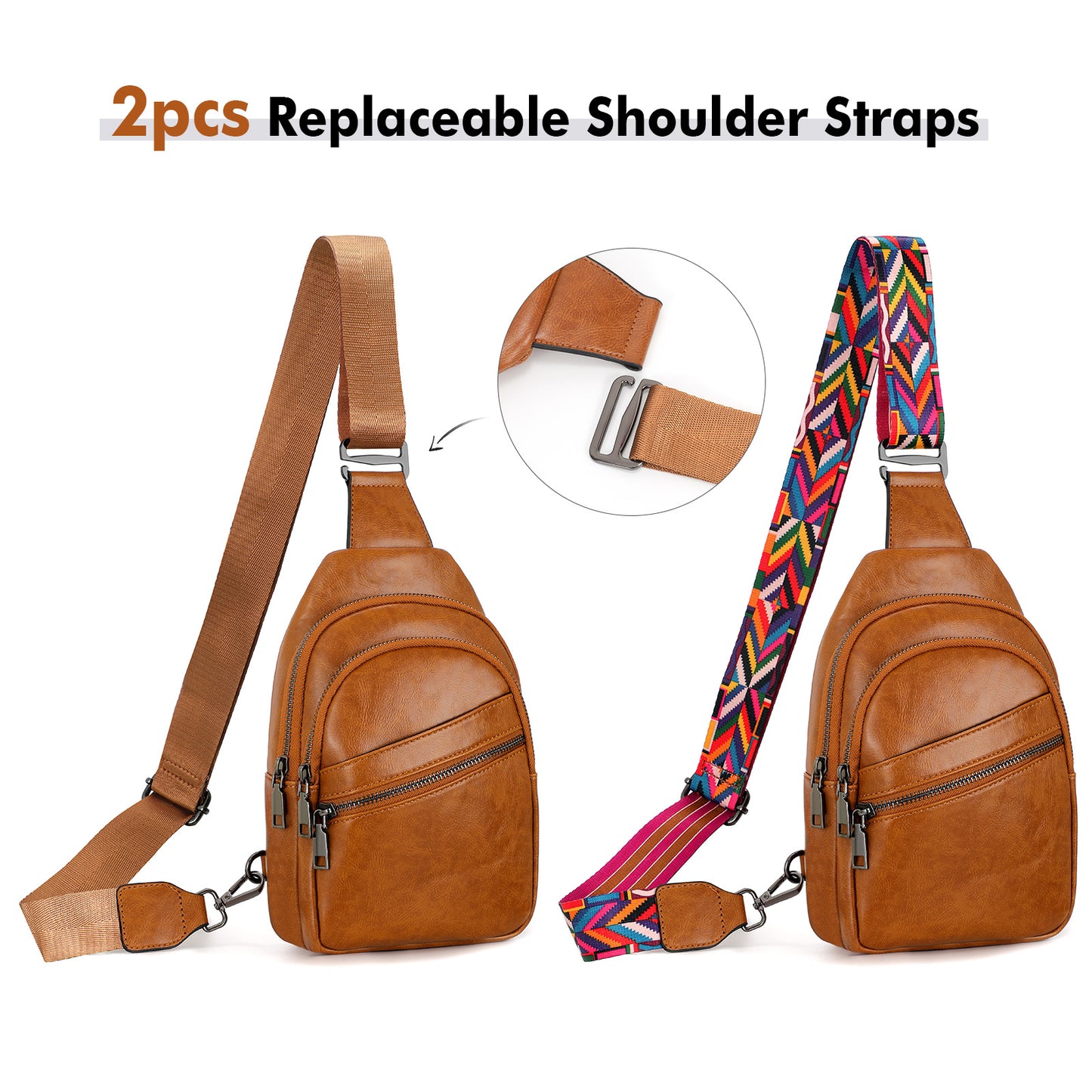 SUOSDEY 5Colors Sling Bag for Women PU Leather Chest Bag for Traveling Hiking Cycling
