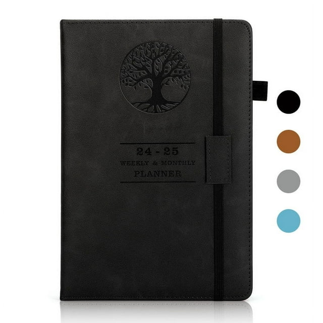 SUOSDEY Grey 2024 Leather Calendar Notebook,Weekly Monthly Appointment Planner for Time Management
