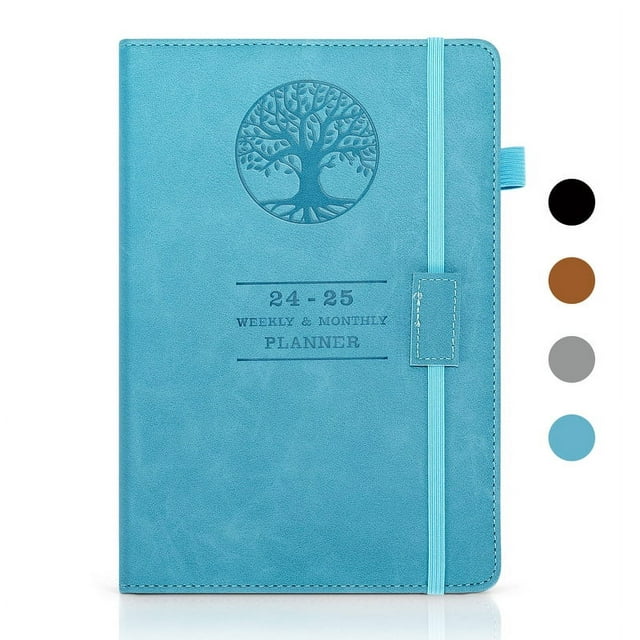 SUOSDEY Grey 2024 Leather Calendar Notebook,Weekly Monthly Appointment Planner for Time Management