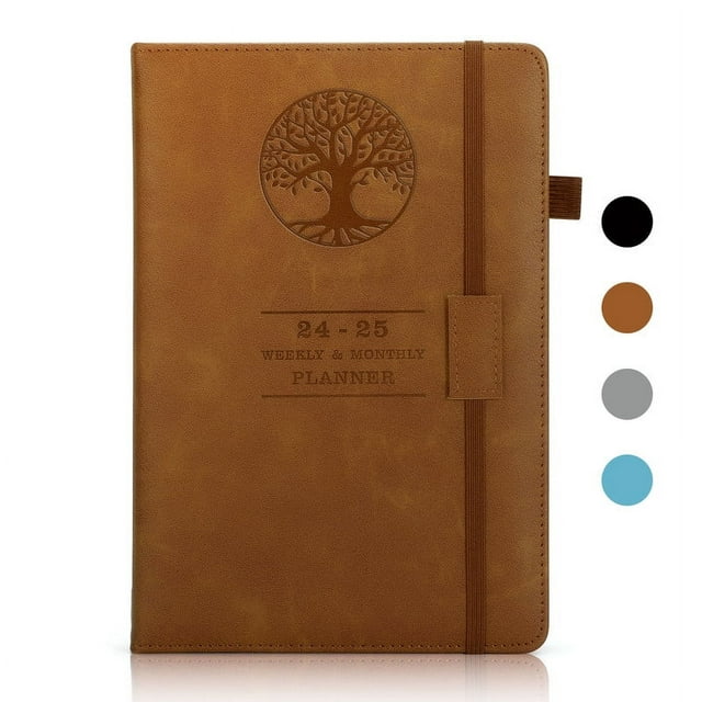 SUOSDEY Grey 2024 Leather Calendar Notebook,Weekly Monthly Appointment Planner for Time Management