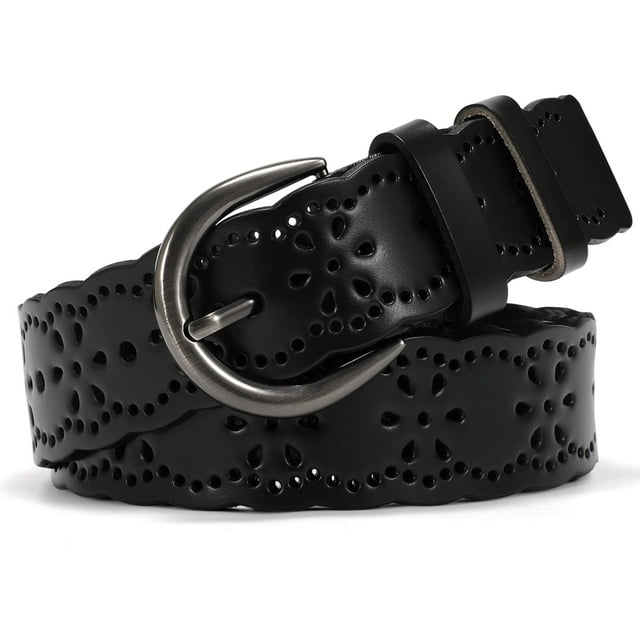 SUOSDEY Hollow Flower Leather Belt for Women Coffee Belt for Jeans Dresses Pants with Gift Box