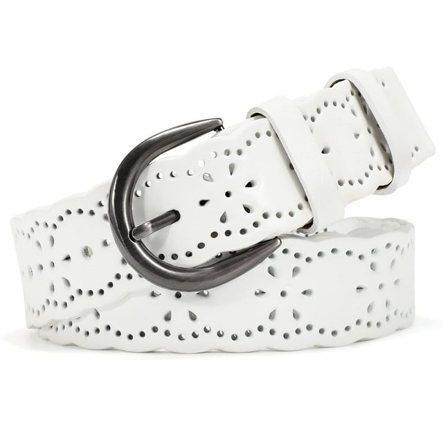 SUOSDEY Hollow Flower Leather Belt for Women Coffee Belt for Jeans Dresses Pants with Gift Box
