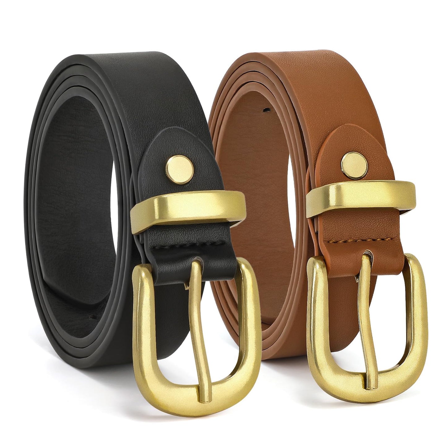 SUOSDEY Plus size Women's Leather Belt Fashion Gold Waist Belt for Jeans Pants Dress