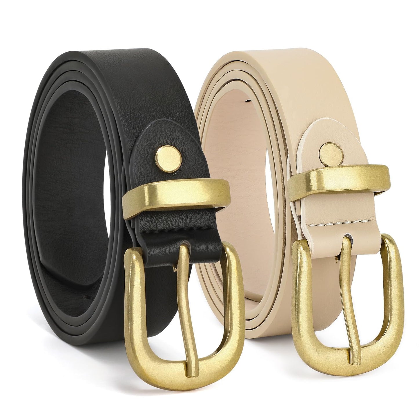 SUOSDEY Plus size Women's Leather Belt Fashion Gold Waist Belt for Jeans Pants Dress