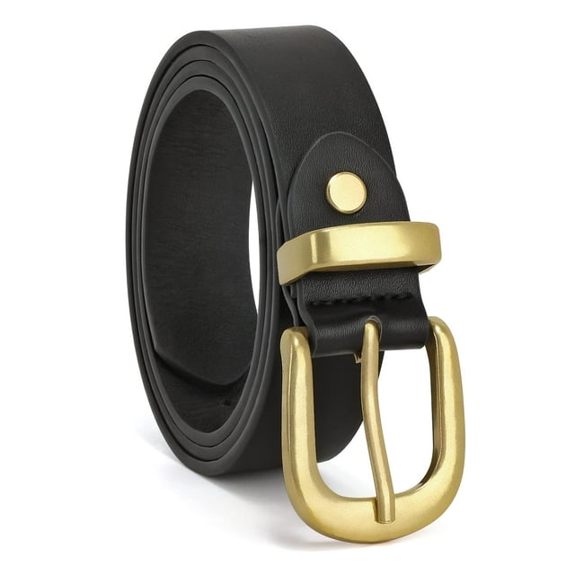 SUOSDEY Plus size Women's Leather Belt Fashion Gold Waist Belt for Jeans Pants Dress