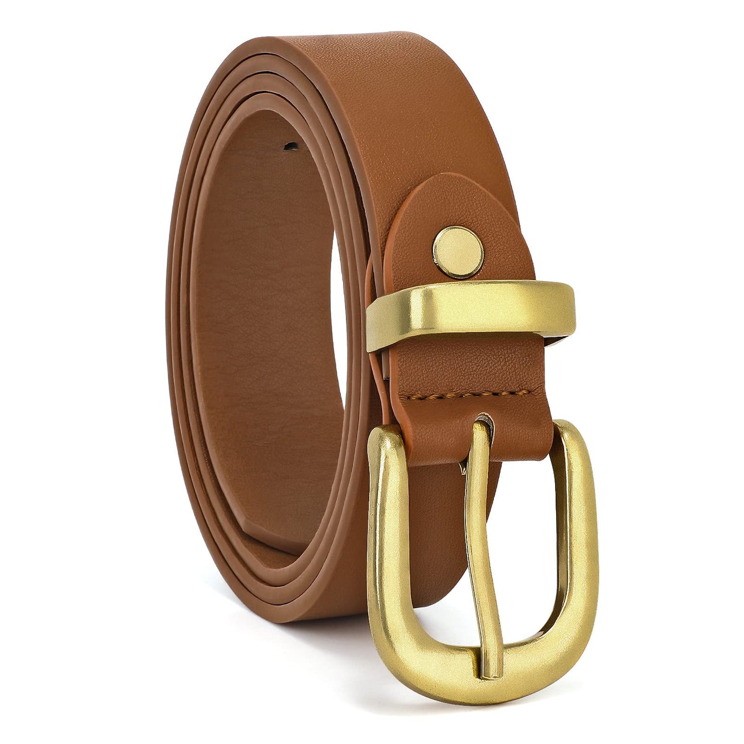SUOSDEY Plus size Women's Leather Belt Fashion Gold Waist Belt for Jeans Pants Dress