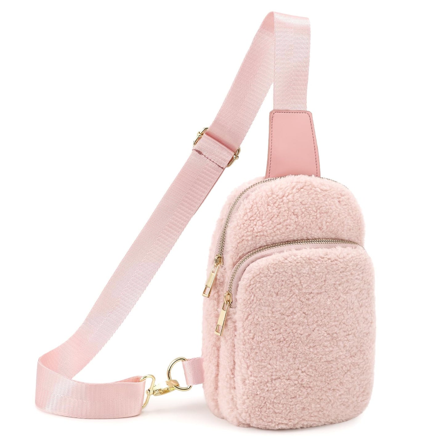 SUOSDEY Women Fleece Belt Bag Sherpa Sling Crossbody Bag For Travel, Running