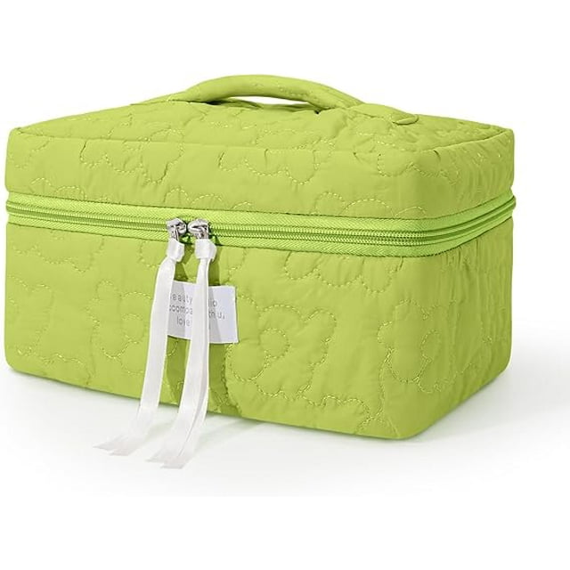 SUOSDEY Women Girls Cotton Travel Makeup Bag,Portable Large Cosmetic Toiletry Bag Organizer Box