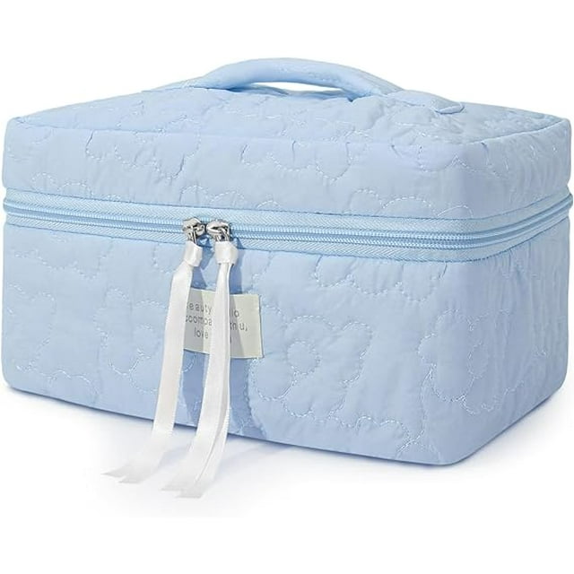 SUOSDEY Women Girls Cotton Travel Makeup Bag,Portable Large Cosmetic Toiletry Bag Organizer Box