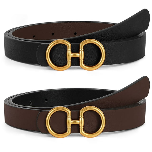SUOSDEY Women Reversible Leather Belt for Jeans Pants Fashion Ladies Belt with Gold Buckle
