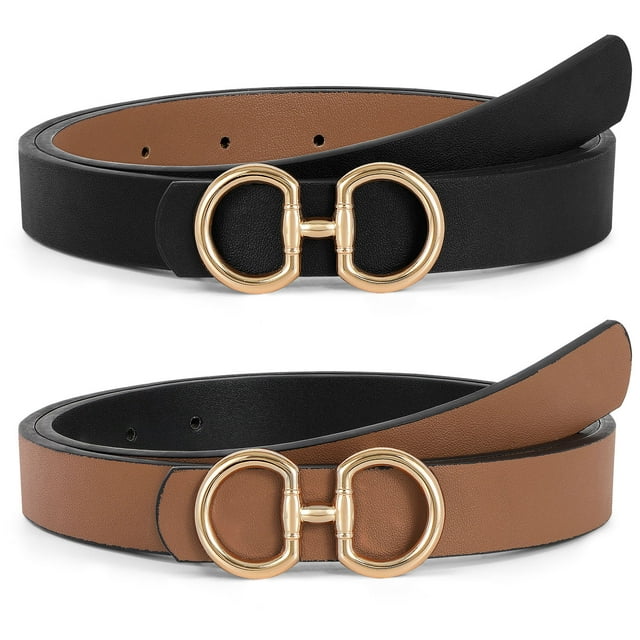 SUOSDEY Women Reversible Leather Belt for Jeans Pants Fashion Ladies Belt with Gold Buckle