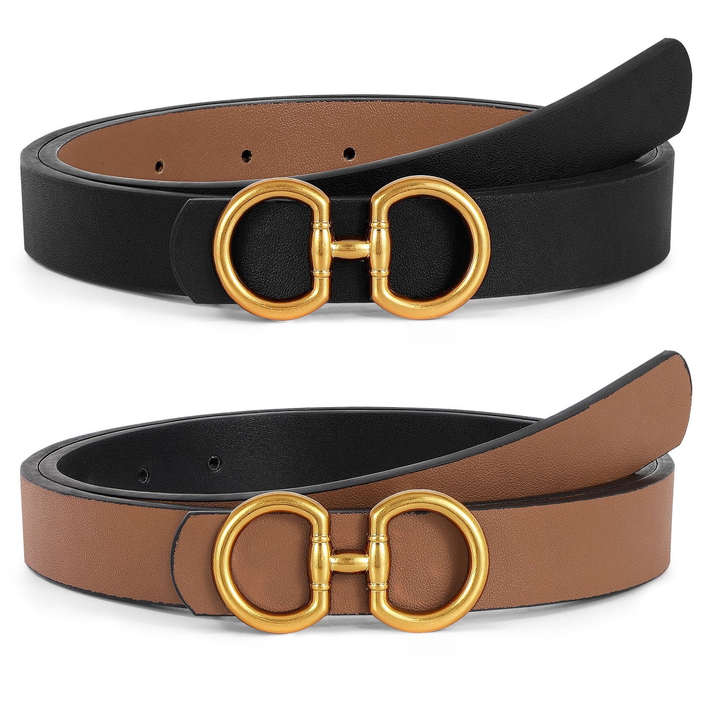 SUOSDEY Women Reversible Leather Belt for Jeans Pants Fashion Ladies Belt with Gold Buckle