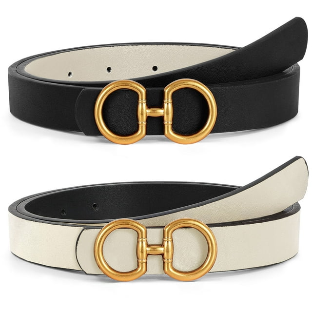 SUOSDEY Women Reversible Leather Belt for Jeans Pants Fashion Ladies Belt with Gold Buckle