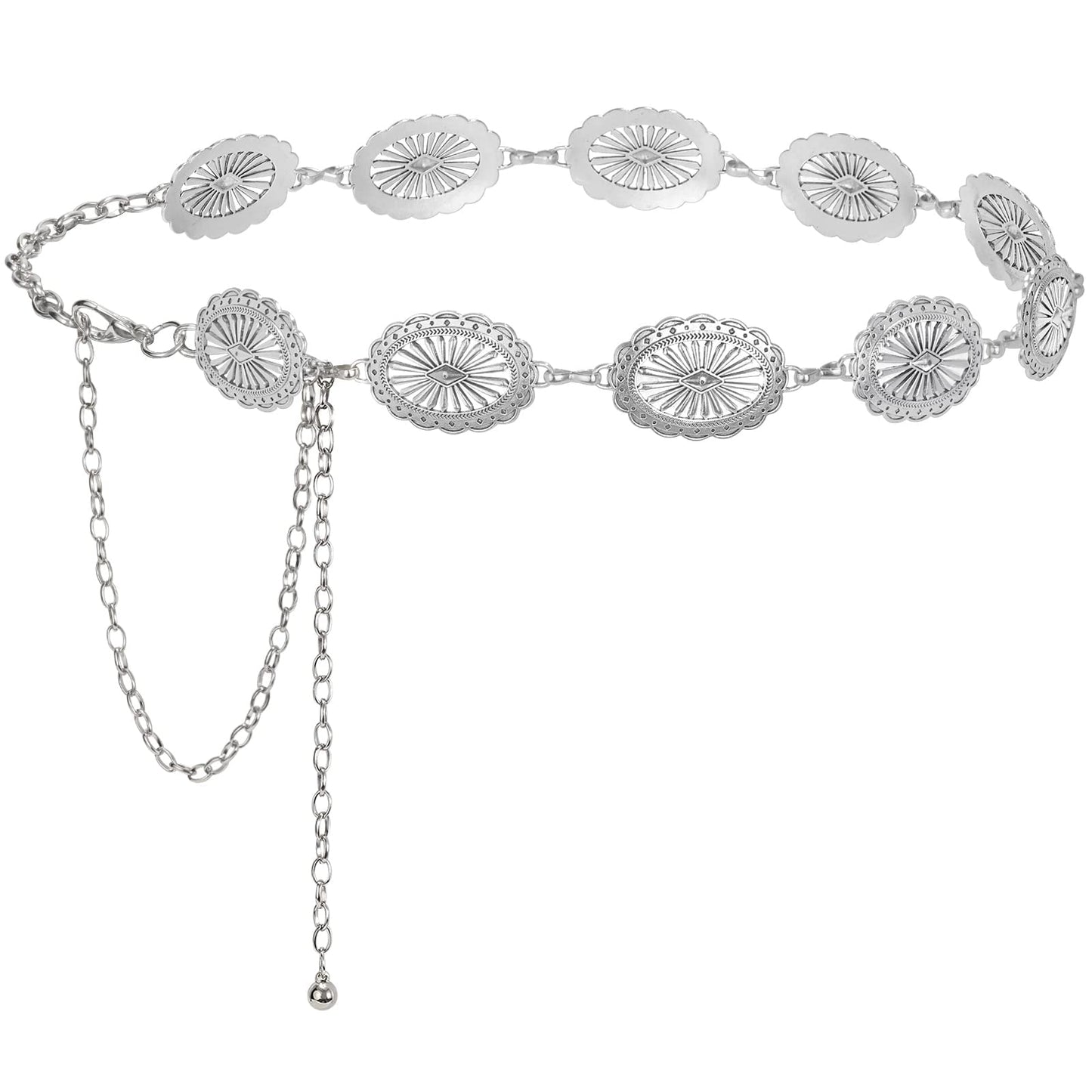 SUOSDEY Women Silver Concho Chain Waist Belt Western Cowgirl Metal Chain Belt for Dress Adjustable