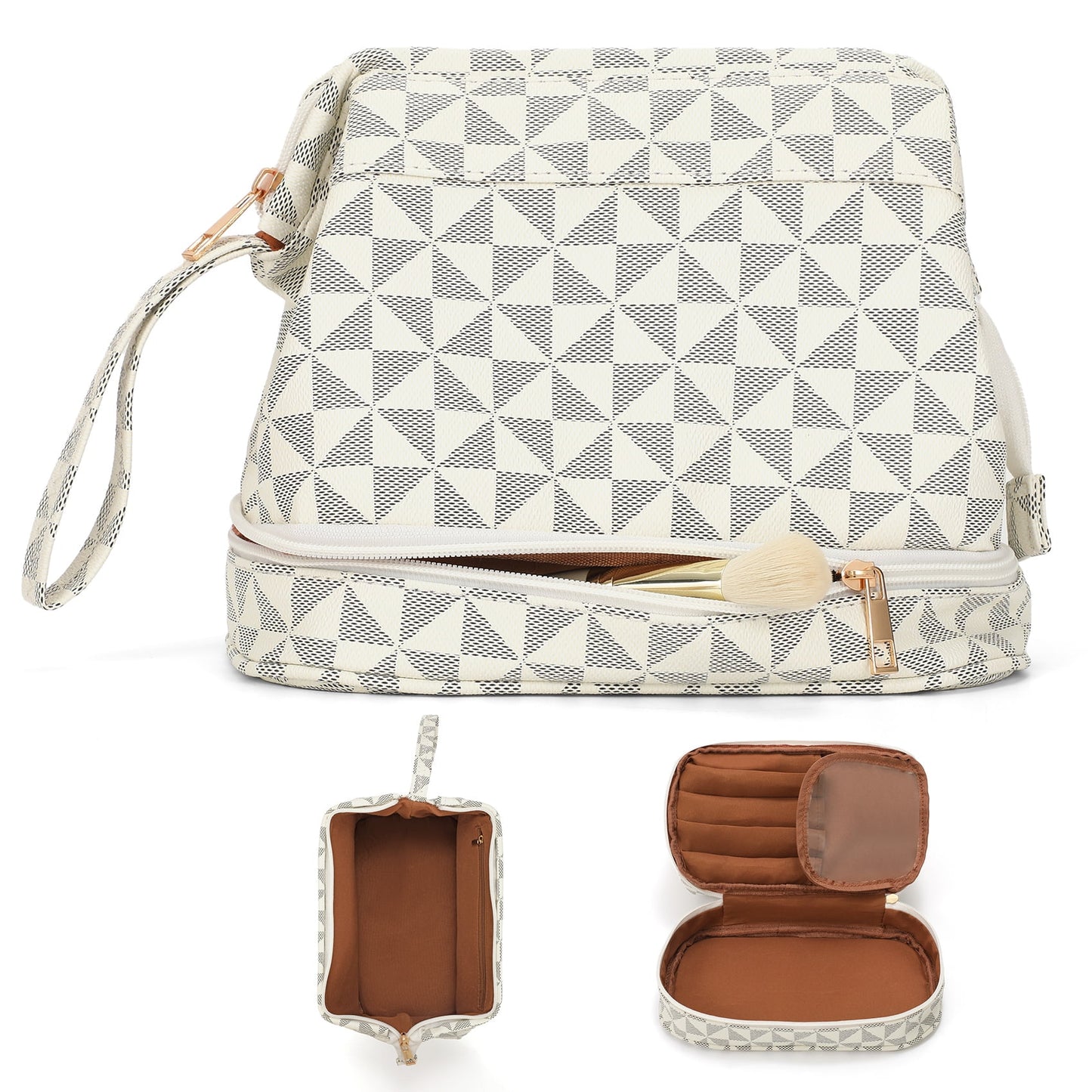SUOSDEY Women Travel Cosmetic Bag,Portable Large Capacity Checkered Makeup Bag Toiletry Bag