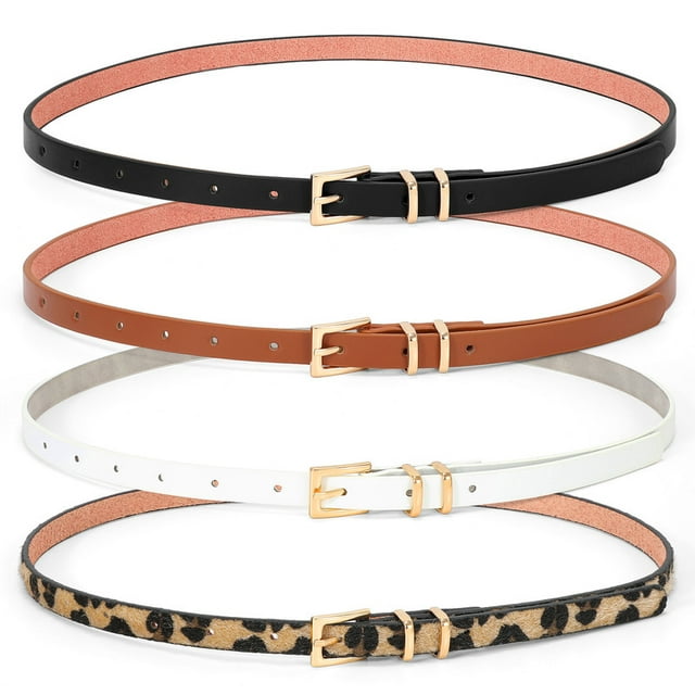 Women Skinny Leather Belt,Thin Waist Belt for Dresses Pants Jeans