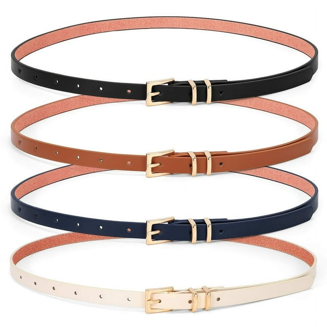 Women Skinny Leather Belt,Thin Waist Belt for Dresses Pants Jeans