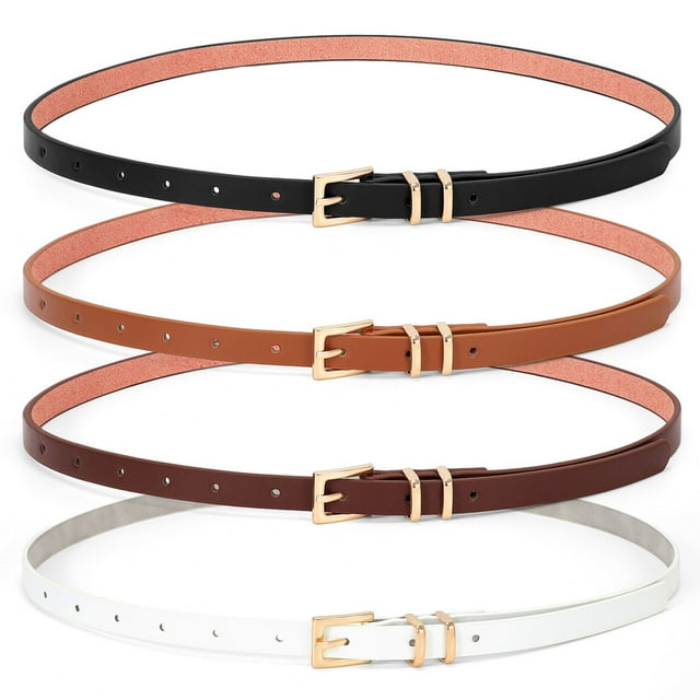 Women Skinny Leather Belt,Thin Waist Belt for Dresses Pants Jeans