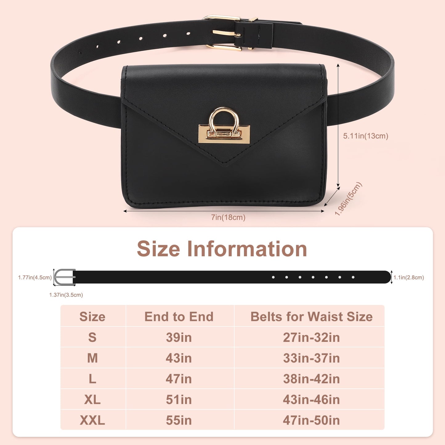 SUOSDEY Women's PU Leather Waist Belt Fanny Pack Waist Bag with Removable Belt Bag