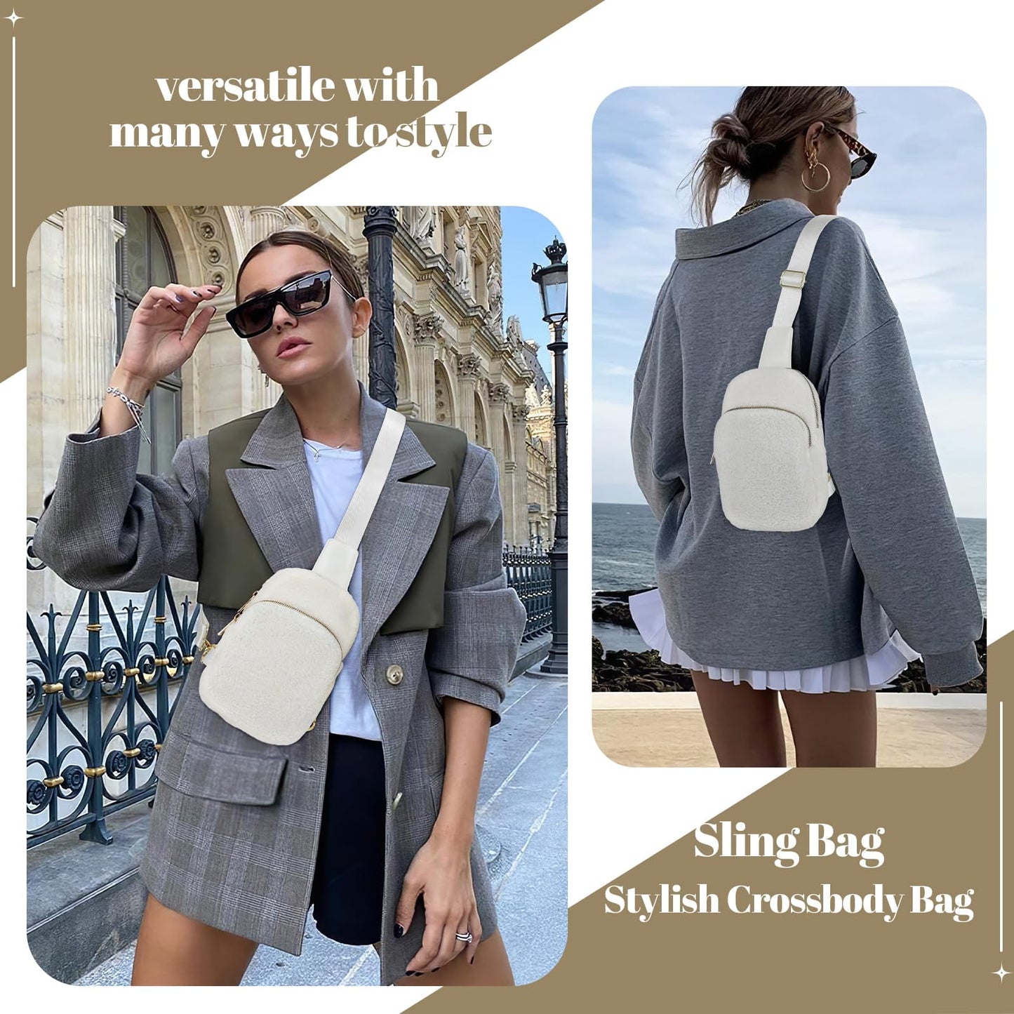 SUOSDEY Women Fleece Belt Bag Sherpa Sling Crossbody Bag For Travel, Running