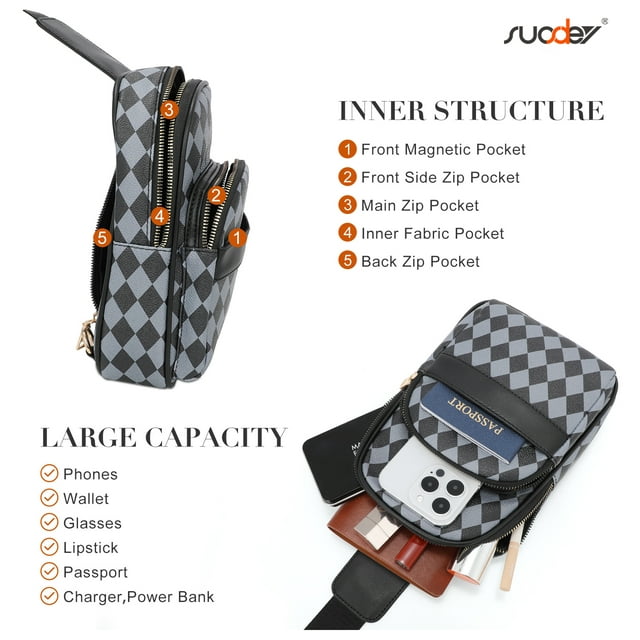 SUOSDEY Sling Bag for Women Fashionable Small Crossbody Checkered Belt Shoulder Backpack Christmas Gifts