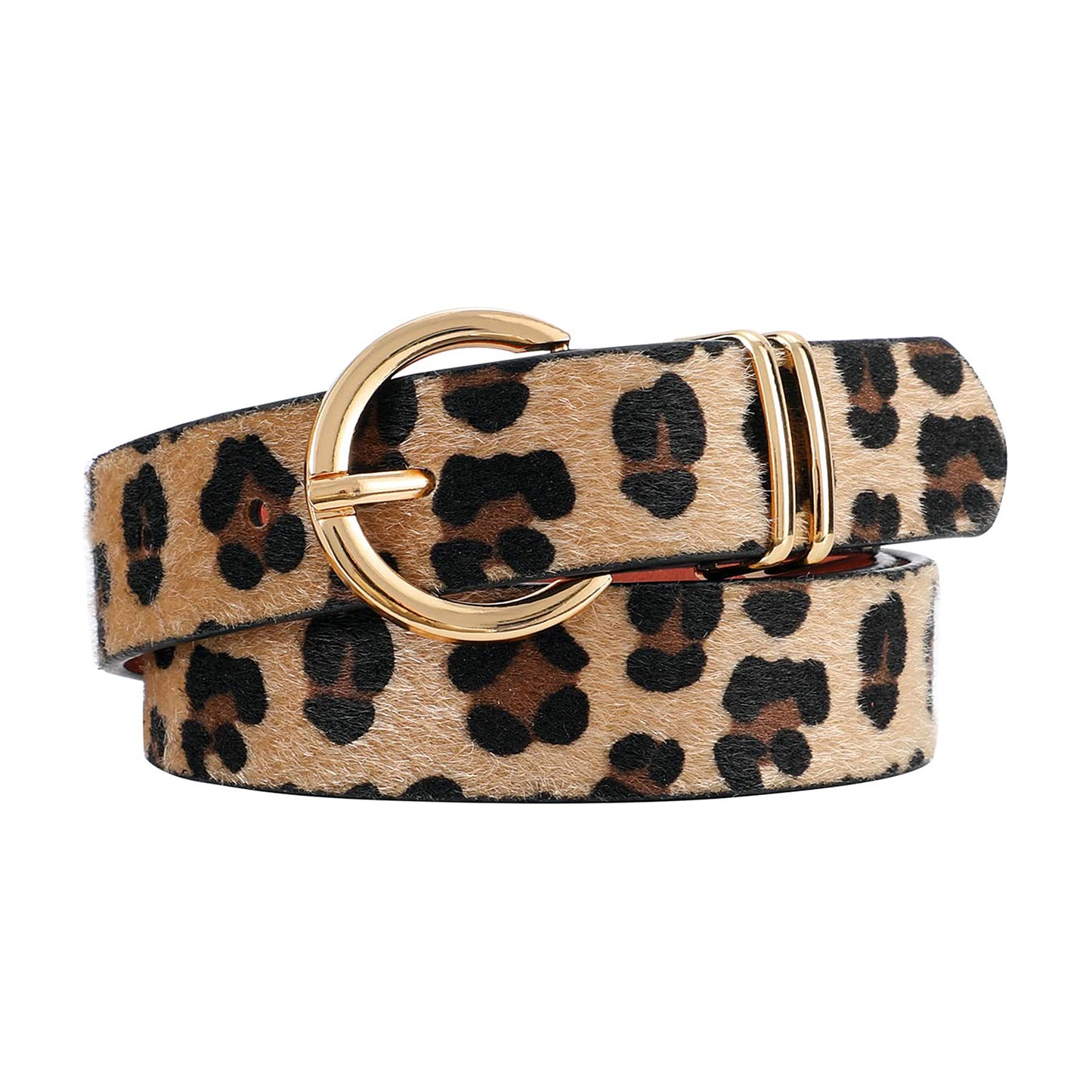 SUOSDEY Plus Size Leopard Belt for Women Fashion Leather Belt with Gold Curved Pin Buckle