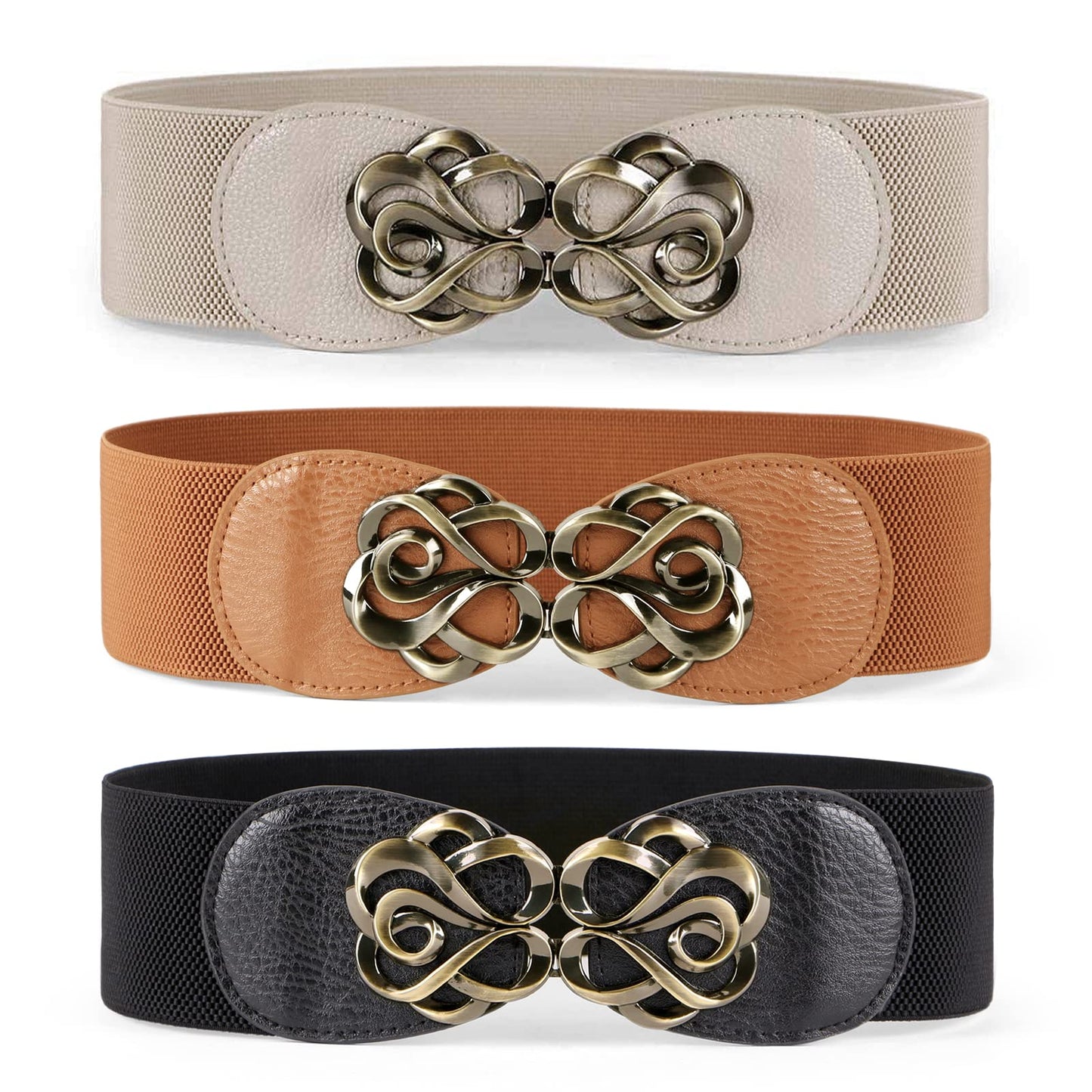 SUOSDEY Women Stretchy Belts Ladies Elastic Wide Waist Belts for Dresses 2 Pack