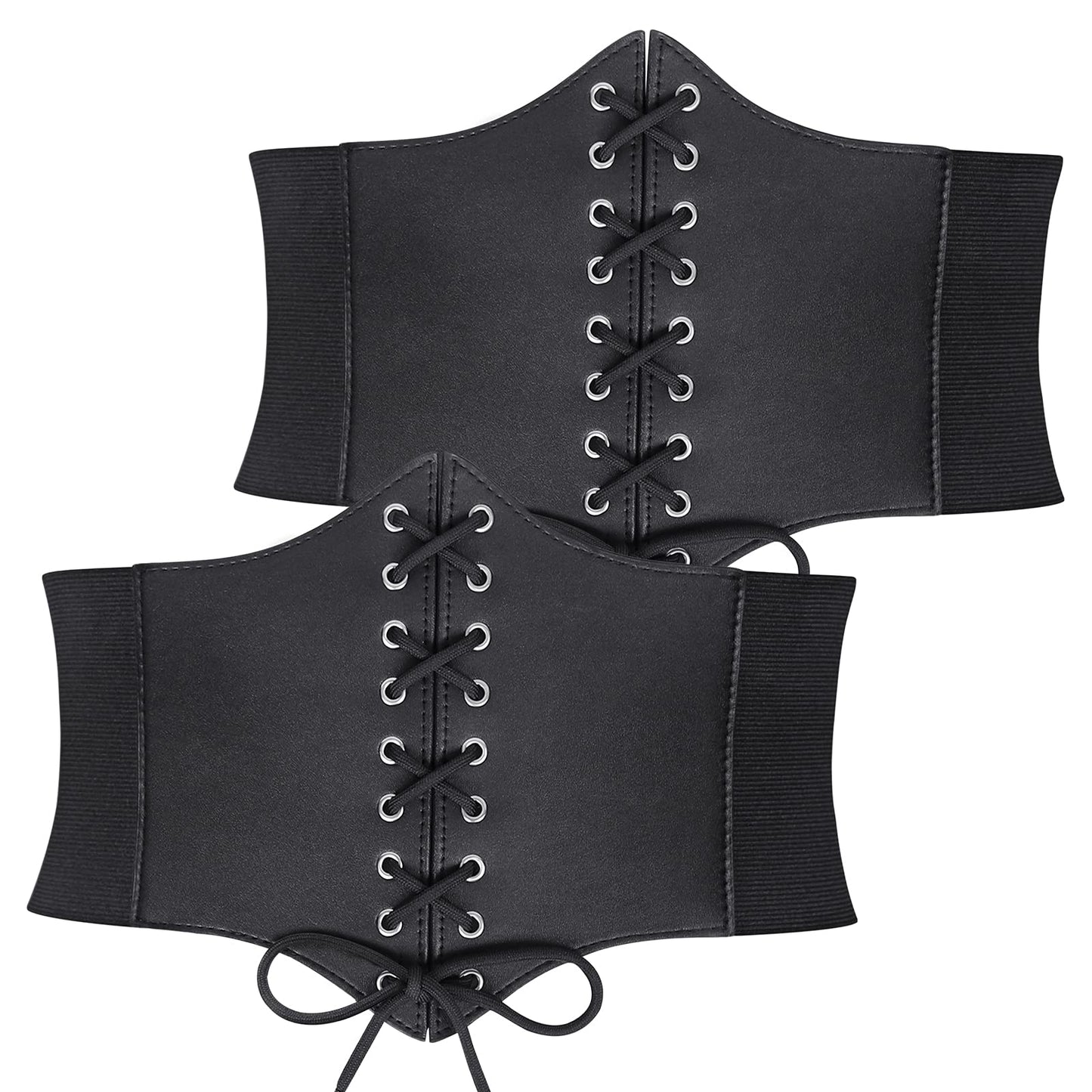 SUOSDEY Black Corset Belt for Women, Vintage Lace-up Elastic Waist Belt, Tied Waspie Wide Belt for Dresses
