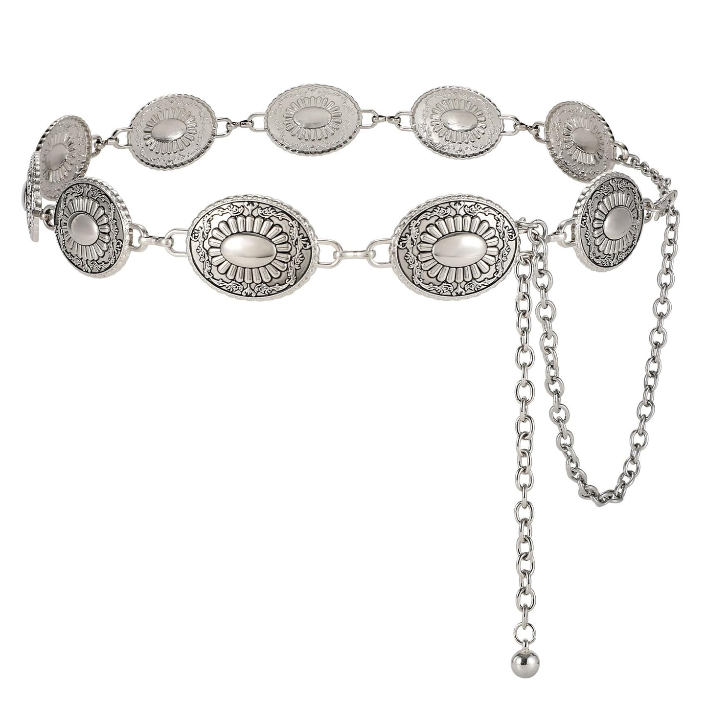 SUOSDEY Women Silver Concho Chain Waist Belt Western Cowgirl Metal Chain Belt for Dress Adjustable
