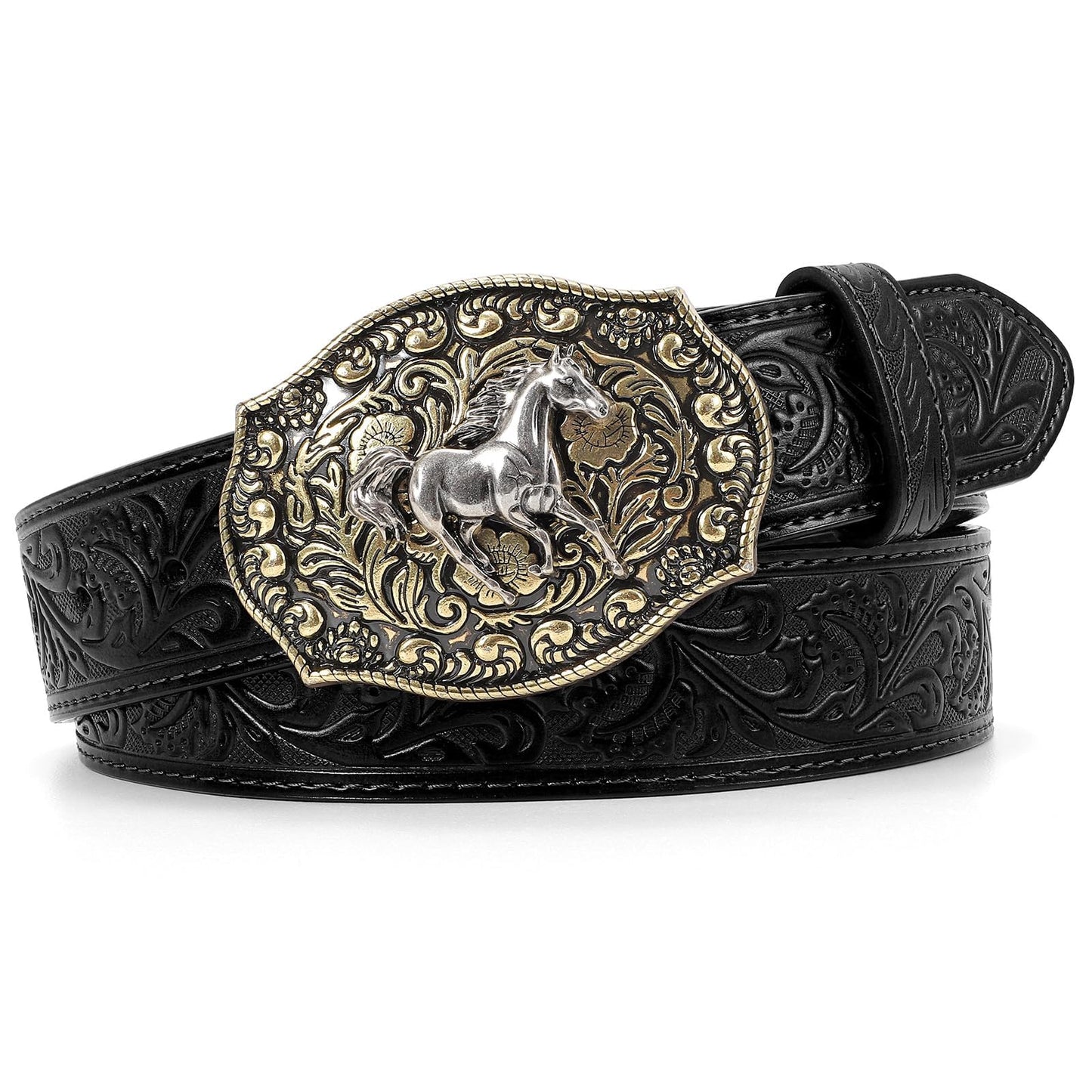 SUOSDEY Men Western Leather Belts for Women,Cowboy Cowgirl Embossed Belts for Jeans Christmas Gifts