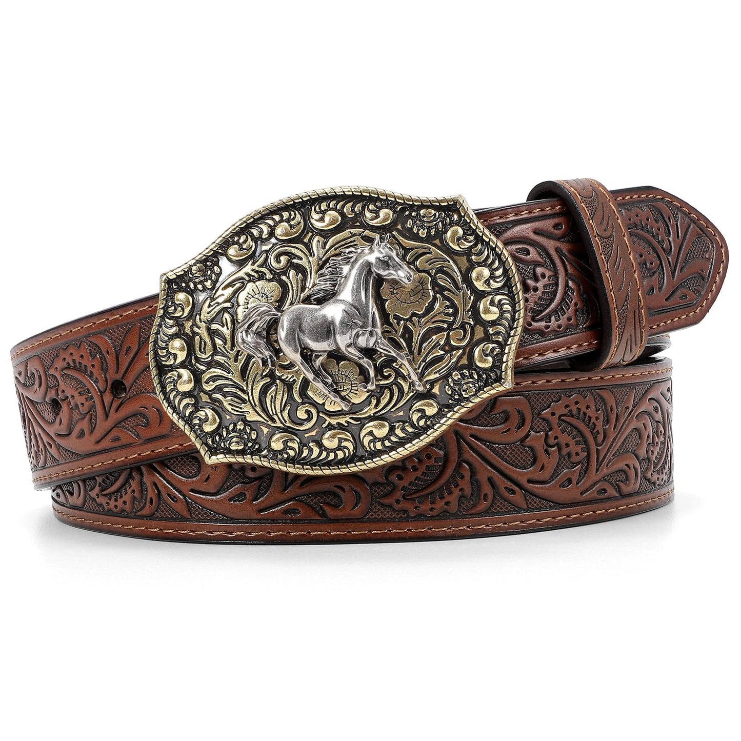 SUOSDEY Men Western Leather Belts for Women,Cowboy Cowgirl Embossed Belts for Jeans Christmas Gifts