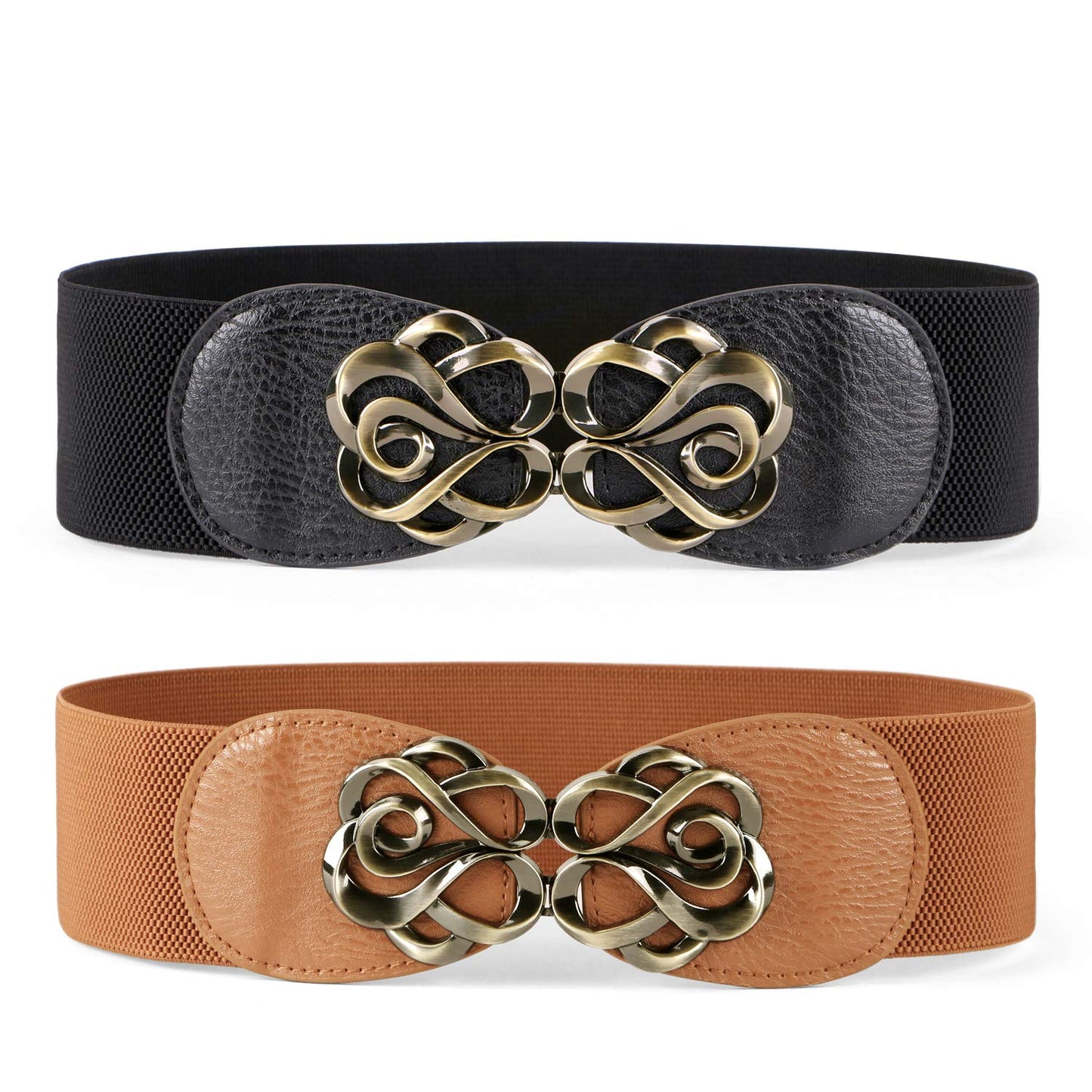 SUOSDEY Women Stretchy Belts Ladies Elastic Wide Waist Belts for Dresses 2 Pack