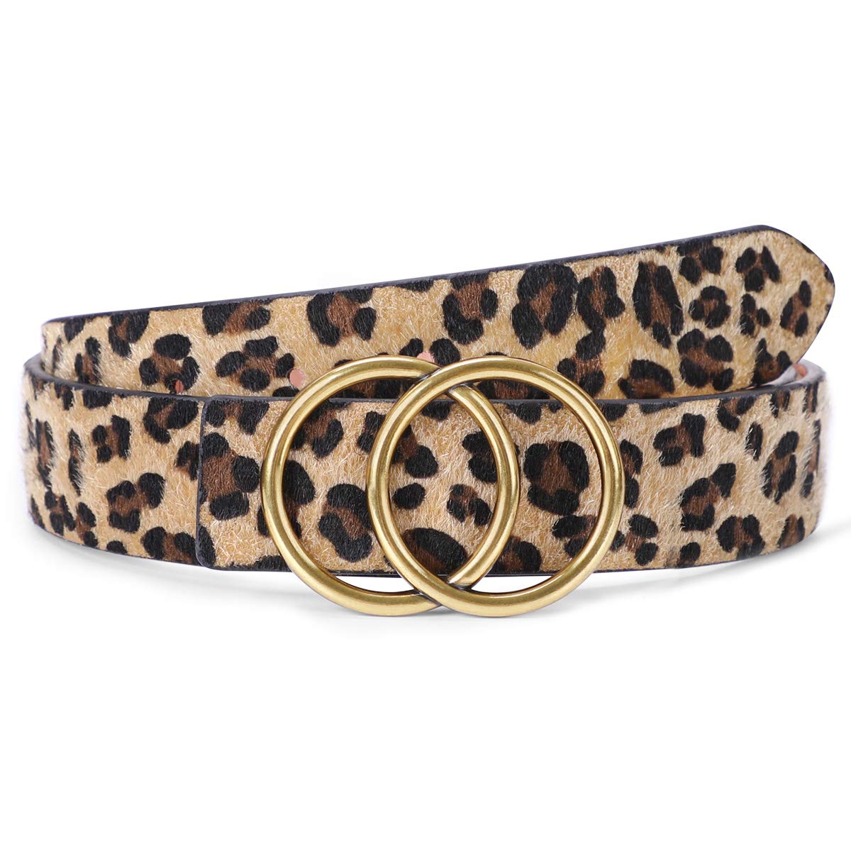 SUOSDEY Plus Size Leopard Belt for Women Fashion Leather Belt with Gold Curved Pin Buckle