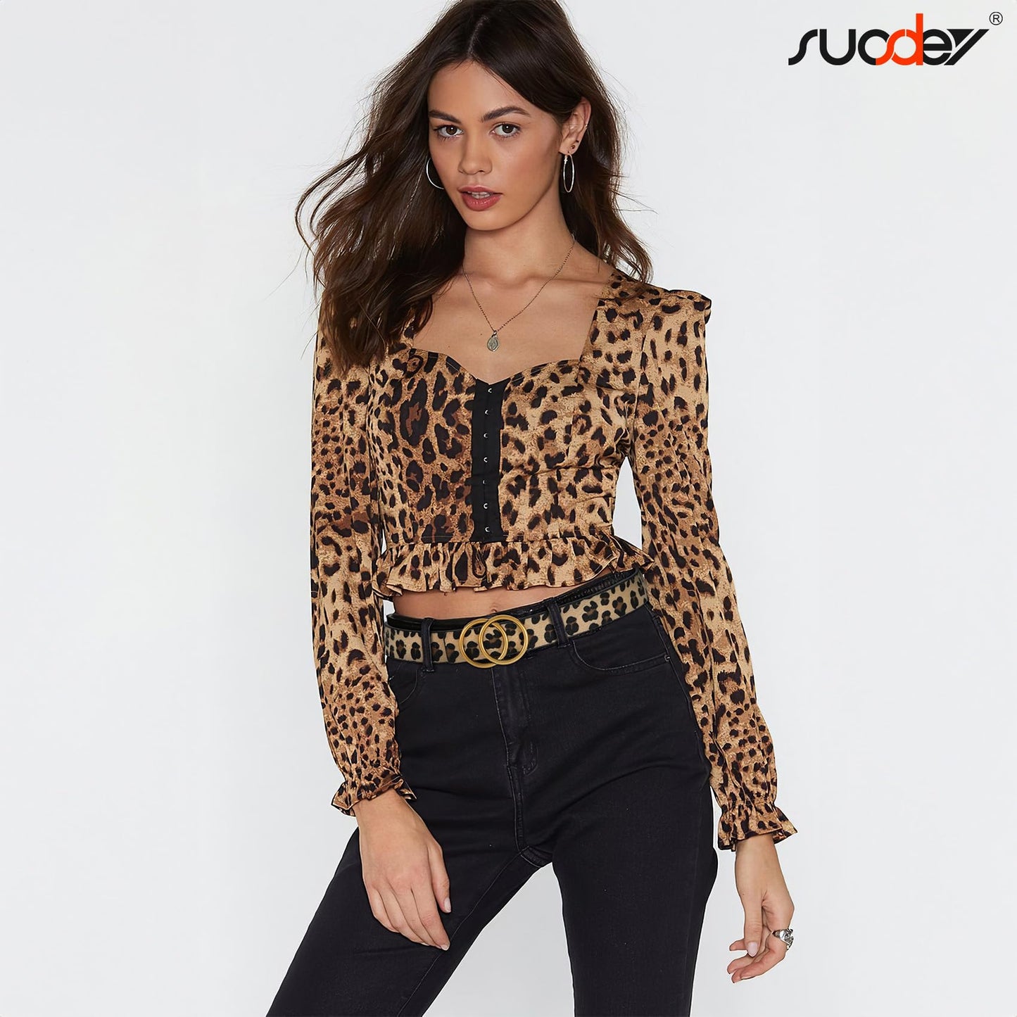 SUOSDEY Plus Size Leopard Belt for Women Fashion Leather Belt with Gold Curved Pin Buckle