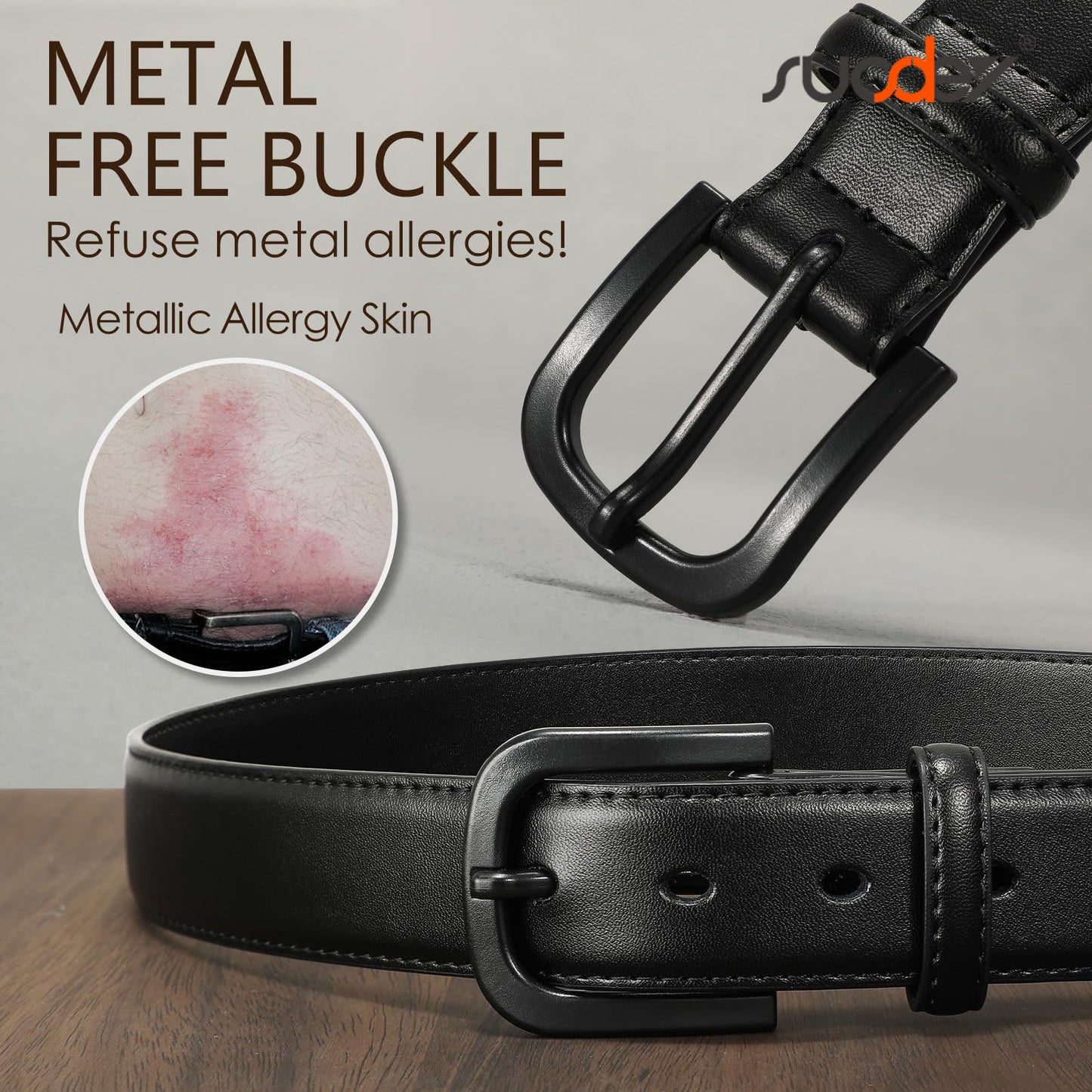 SUOSDEY Nickle Free Leather Belts for Men Coffee Belts for Jeans with Plastic Buckle