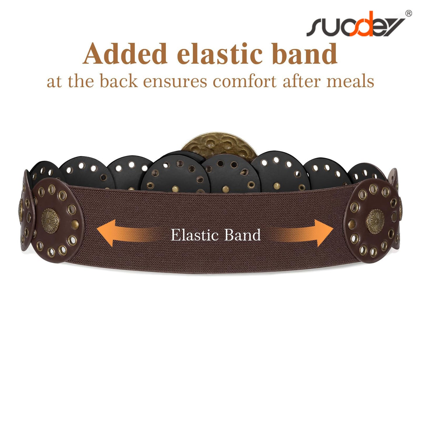 SUOSDEY Women's Hollow Western Disc Belt Concho Stretch Cowgirl Leather Wide Waist Belt for Dresses Jeans