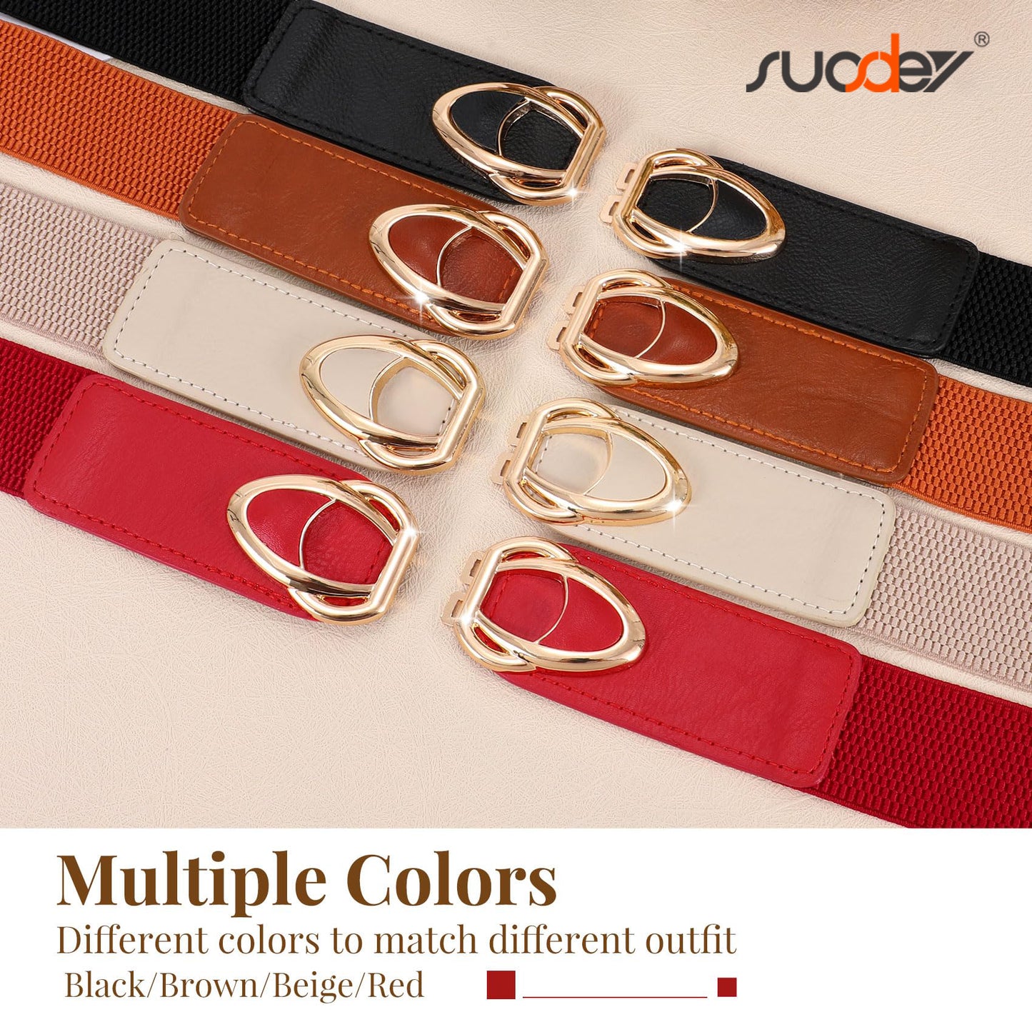 SUOSDEY Set of 4 Elastic Belts for Women Skinny Fashion Belt for Dress with Gold Buckle