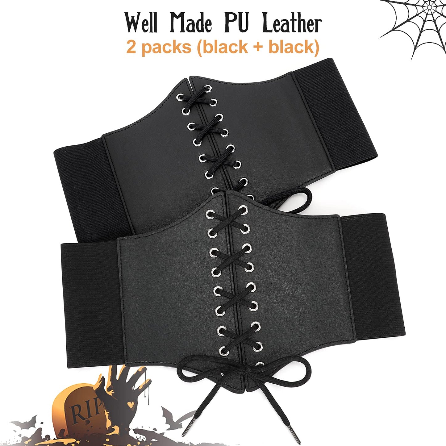 SUOSDEY Black Corset Belt for Women, Vintage Lace-up Elastic Waist Belt, Tied Waspie Wide Belt for Dresses
