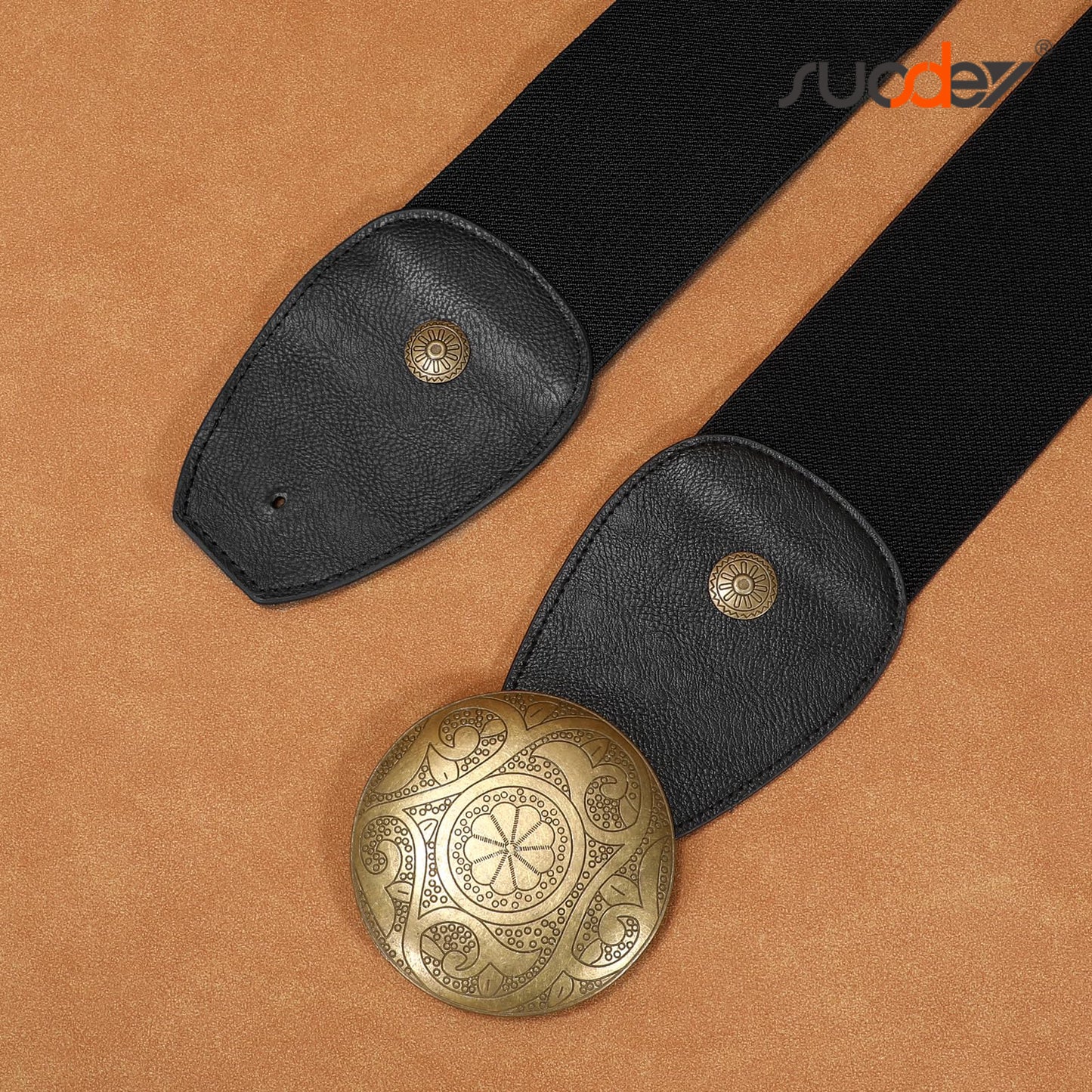 SUOSDEY Women Wide Elastic Belt Western Buckle Strecth Waist Belt for Dress
