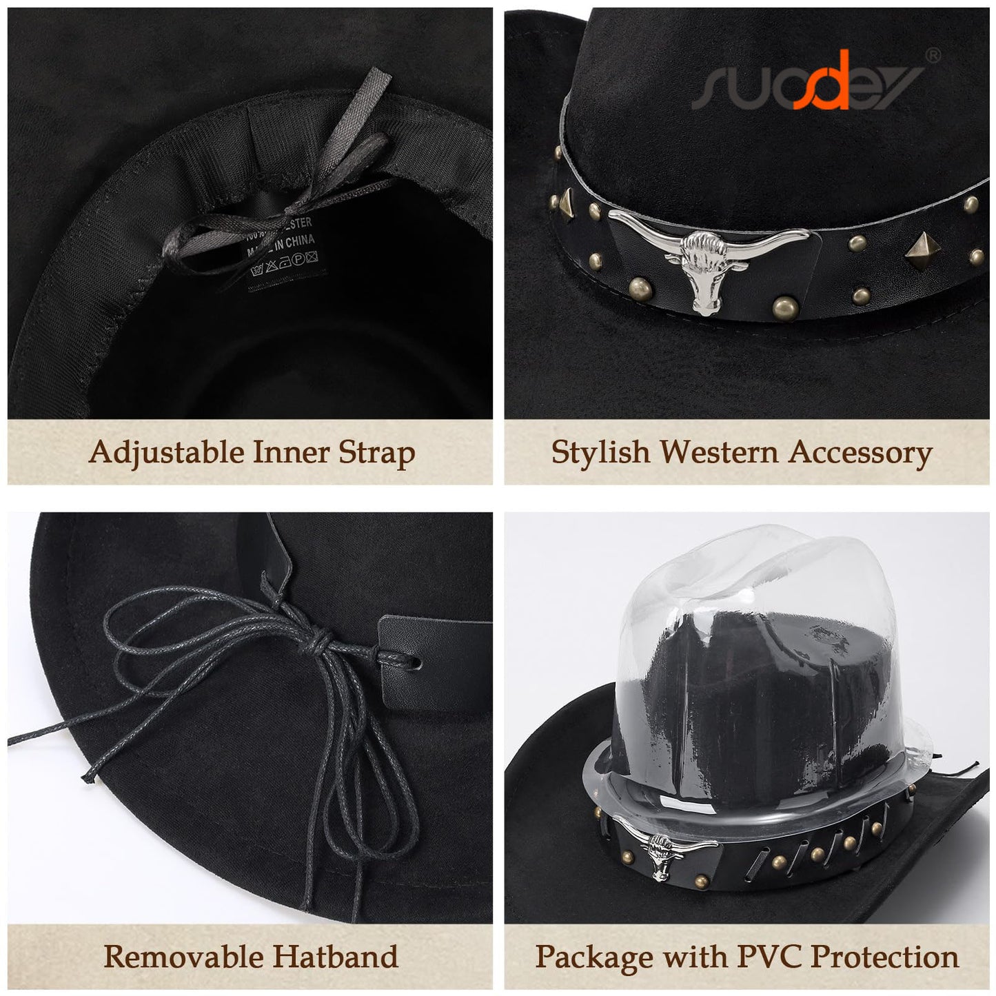 SUOSDEY Cowboy Western Hats for Men with Bandanas Costume Set Wide Brim Western Style Hat for Rodeo Party Favors
