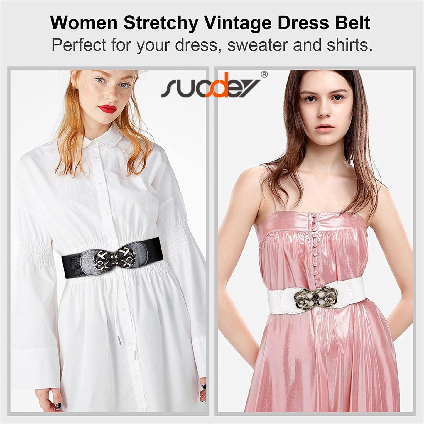 SUOSDEY Women Stretchy Belts Ladies Elastic Wide Waist Belts for Dresses 2 Pack