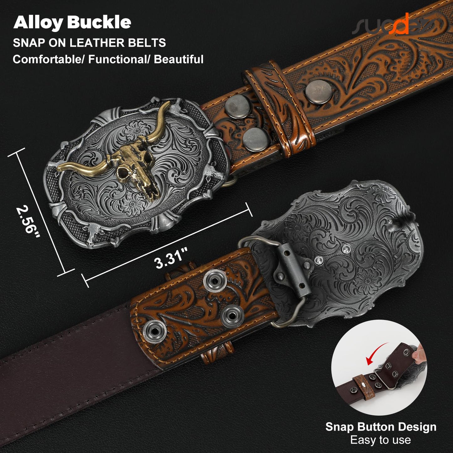 SUOSDEY Men Western Leather Belts for Women,Cowboy Cowgirl Embossed Belts for Jeans Christmas Gifts